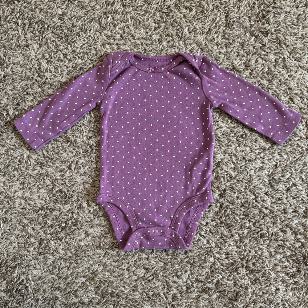 Carter's 3 Month Purple Baby Onesie with White Polka Dots